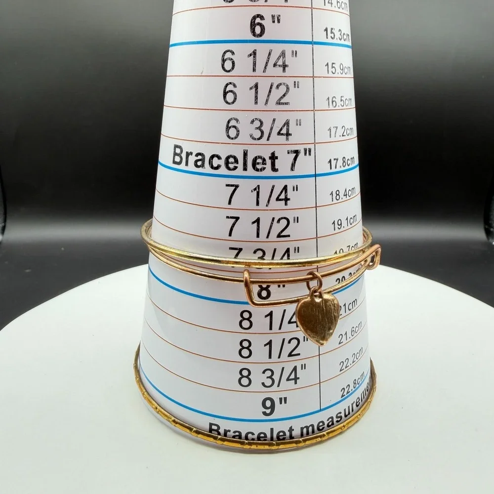 Mixed Metal Bangle Bracelet Set Clear Faceted Heart Charm Stackable Jewelry
